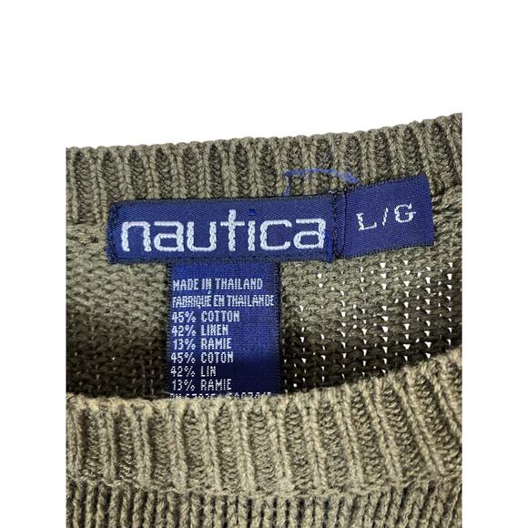 Vintage 90s Nautica Green Blue Mens L Argyle Knit Grandpacore Preppy Sweater - Picture 3 of 8